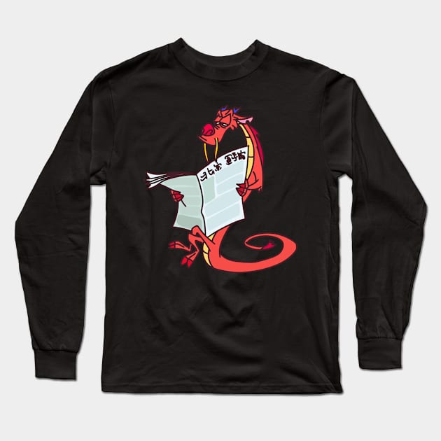 Mulan Mushu with Newspaper Long Sleeve T-Shirt by VinylPatch